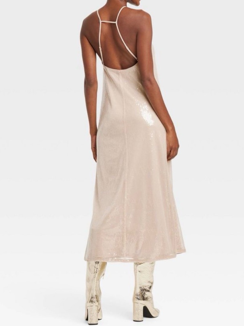 NWT - L - A New Day - Women's Sequin Midi A-Line Dress Halter Neckline Side Slit
